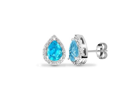 9ct White Dia-0.06ct Blue Topaz- Pear Drop Ring Sale