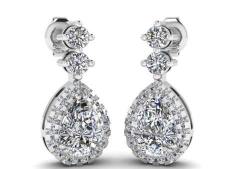 1.30 Carat Pear Shape Halo Natural Diamond Drop Earrings E1PSD Fashion