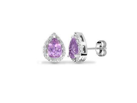 Amethyst Halo Stud Earrings in 9K White Gold Hot on Sale