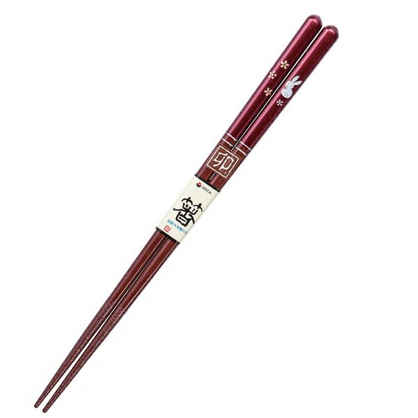 Ishida Painted Japanese Chopsticks, Zodiac lacquer design, Rabbit, Anti-Slip, Dishwasher Safe, Made in Japan, Red, Approx. 21cm For Sale