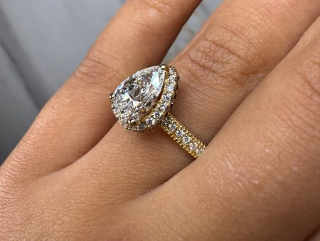 Brianca  Halo Pear Cut 4 Carat Diamond Shoulder Engagement Ring Online now