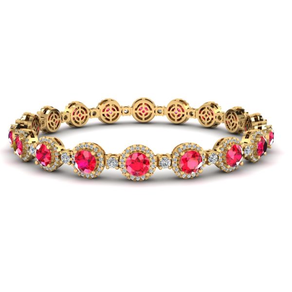 Round Brilliant Shape 8.5 Carat Ruby Center Featuring Diamond Halo Bracelet BRHARBR Online