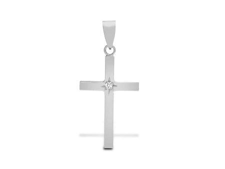 18ct White 0.03ct Diamond Star Set Cross Cheap