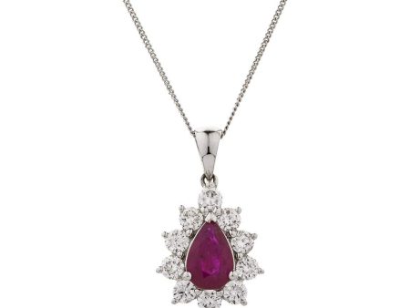 Pear Cut Ruby Pendant with Diamond Halo on Sale