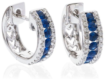 SAPPHIRE AND DIAMOND HOOP EARRINGS Cheap