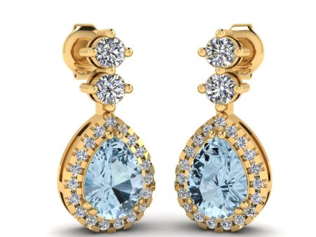 Aquamarine 1.30 Carat Pear Shape Halo Lab Grown Diamond Drop Earrings E1PSA For Discount