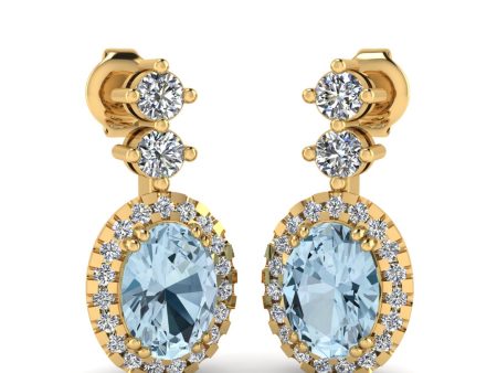 Aquamarine 1.40 Carat Oval Shape Halo Natural Diamond Drop Earrings E1OCA Discount