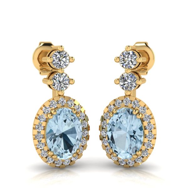 Aquamarine 1.40 Carat Oval Shape Halo Natural Diamond Drop Earrings E1OCA Discount