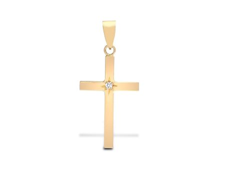 9ct White 0.03ct Star Set Diamond Cross For Cheap