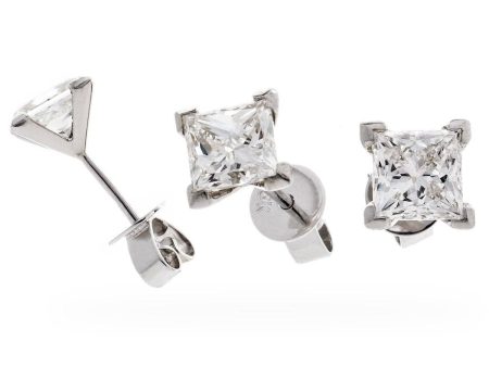 Derora Princess Cut Solitaire Stud Earrings in White Gold Online Hot Sale