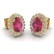 Oval Ruby and Diamond Halo Stud Earrings - EHAOR Sale