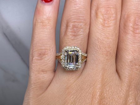 Hazelena  Emerald Cut with Halo and Diamond Shoulder Engagement Ring Discount