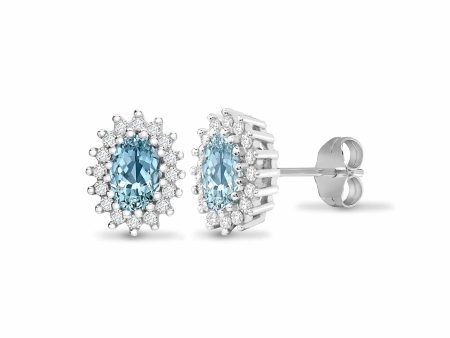 BLUE TOPAZ HALO STUD EARRINGS IN 9K WHITE GOLD Supply