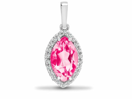 18ct White Gold Diamond And Pink Topaz Pendant For Discount