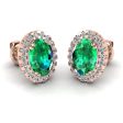 Oval Emerald and Diamond Halo Stud Earrings - EHAOE Discount