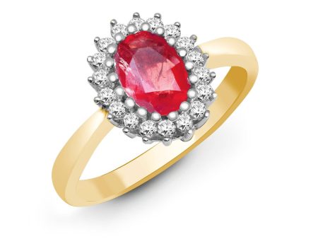 9ct Yellow Gold Diamond And Ruby Rin For Sale