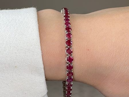 Round Cut Red Ruby Stone 4 Claw 18K White Gold Tennis Bracelet HB178 Hot on Sale