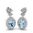 Aquamarine 1.40 Carat Oval Shape Halo Natural Diamond Drop Earrings E1OCA Discount