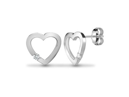 DIAMOND HEART-SHAPED STUD EARRINGS IN 9K WHITE GOLD Online