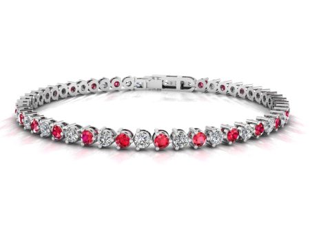 Round Brilliant Diamond and Ruby 3 Claw Bracelet BRDR45512 Online now