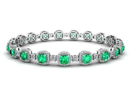 Cushion Shape 8.5 Carat Emerald Featuring Diamond Halo Bracelet BRHACCE For Sale