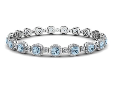 Cushion Shape 8.5 Carat Aquamarine Featuring Diamond Halo Bracelet BRHACCA Fashion