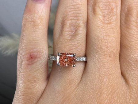 Zilia  Pink Lab Grown Emerald Cut Diamond Shoulder Engagement Ring For Cheap