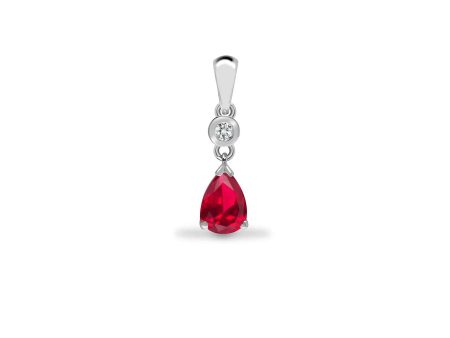 9ct White Diamonds - 4pts Ruby - 66pts Drop Pendant Discount