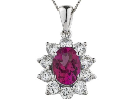 Oval Ruby with Diamond Halo Pendant Cheap