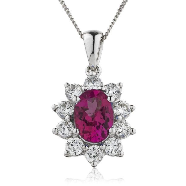 Oval Ruby with Diamond Halo Pendant Cheap