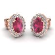 Oval Ruby and Diamond Halo Stud Earrings - EHAOR Sale