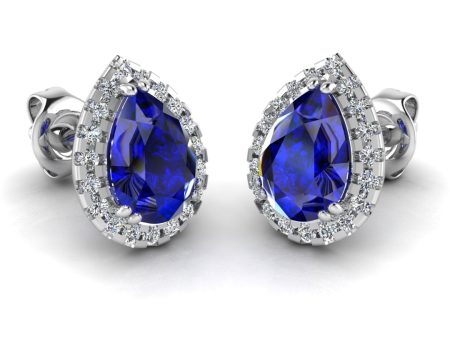 Pear Shape Sapphire and Diamond Halo Stud Earrings - EHAPS Fashion