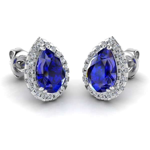 Pear Shape Sapphire and Diamond Halo Stud Earrings - EHAPS Fashion