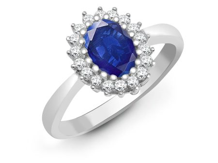 9ct White Gold Diamond And Sapphire Ring on Sale