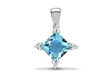 18ct White Gold Diamond And Blue Topaz Pendant on Sale