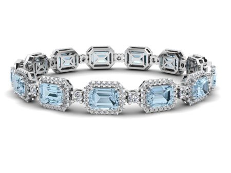 Emerald Shape 14 Carat Aquamarine Center Featuring Diamond Halo Bracelet BRHAEMA For Sale