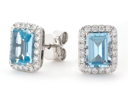 AQUAMARINE HALO STUD EARRINGS Sale