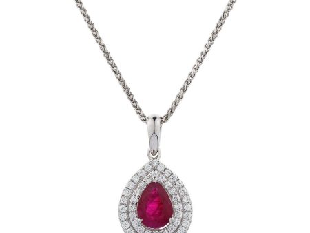 Pear Cut Ruby Pendant with Double Diamond Halo For Discount