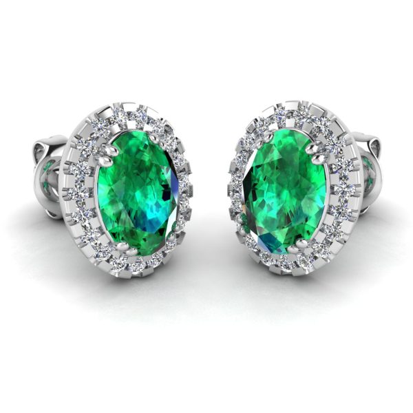 Oval Emerald and Diamond Halo Stud Earrings - EHAOE Discount