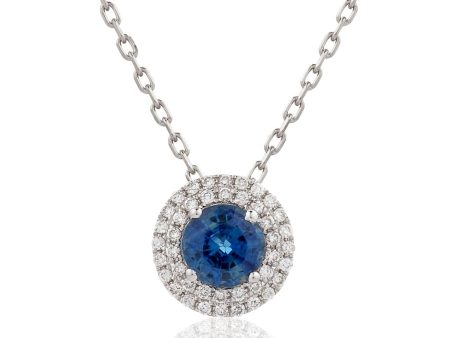 Round Sapphire Pendant with Double Diamond Halo Discount