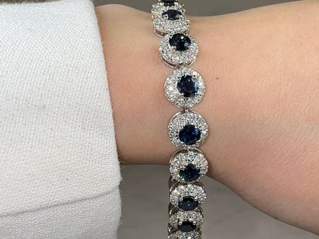 Round Brilliant Shape 8.5 Carat Sapphire Center Featuring Diamond Halo Bracelet BRHARBS Online Hot Sale