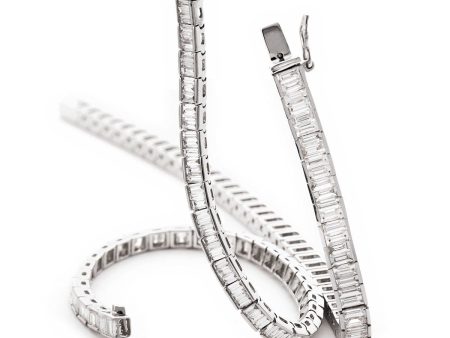 Baguette Cut Diamond Line Tennis Bracelet in Semi Bezel Setting. For Cheap