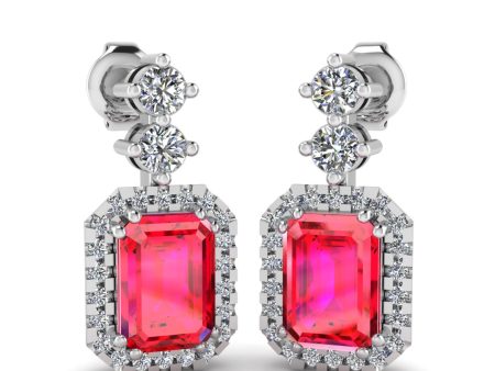 Emerald Cut 1 Carat Ruby Natural Diamond Halo Drop Earrings E1ECR Online Hot Sale