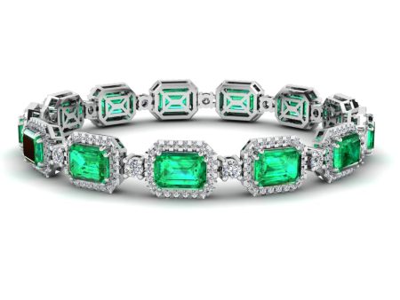 Emerald Shape 14 Carat Emerald Gem Center Featuring Diamond Halo Bracelet BRHAEME For Sale