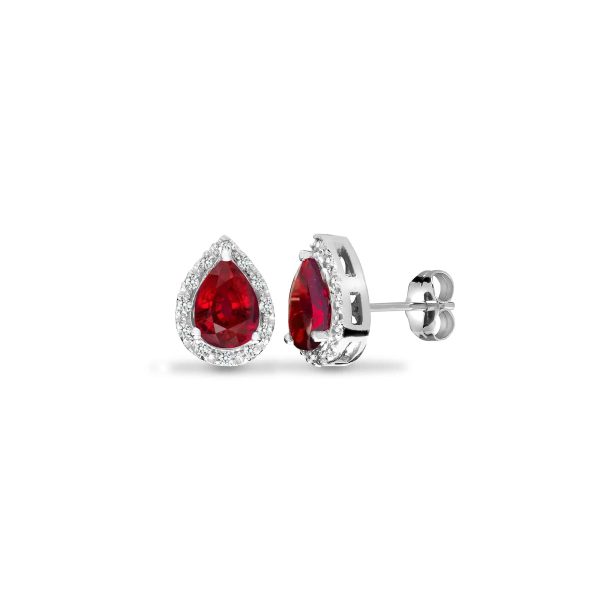 RUBY HALO STUD EARRINGS IN 9K WHITE GOLD For Cheap