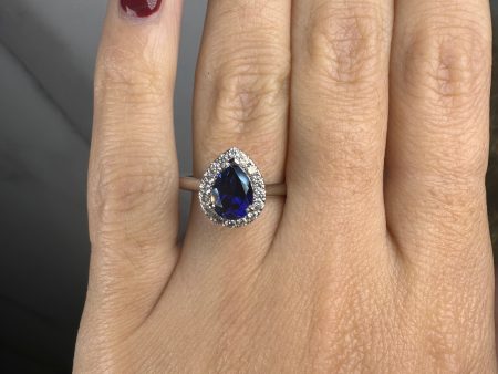 Hailey  Pear Cut 3 Carat Halo Blue Sapphire Engagement Ring HAPS11S Discount