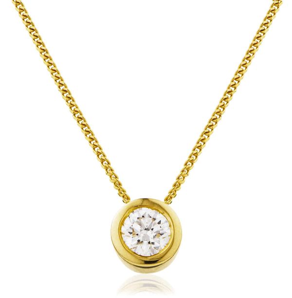 Round Solitaire Diamond Rub Over Setting Pendant For Sale