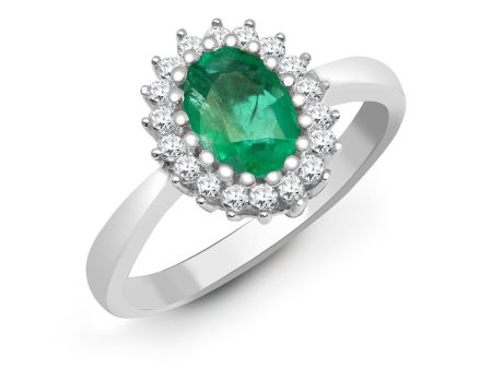 9ct White Gold Diamond And Emerald Ring For Cheap