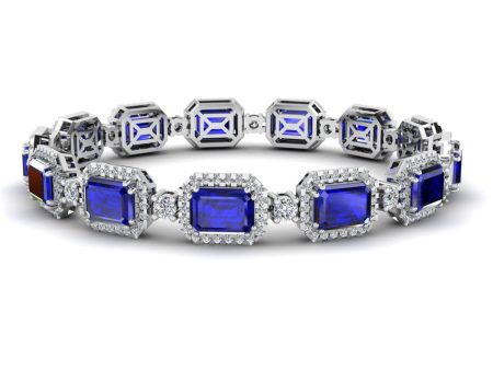 Emerald Shape 14 Carat Sapphire Center Featuring Diamond Halo Bracelet BRHAEMS Fashion