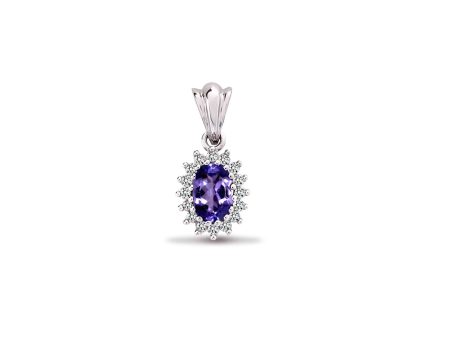 9ct White Gold Diamond And Tanzanite Pendant Online now